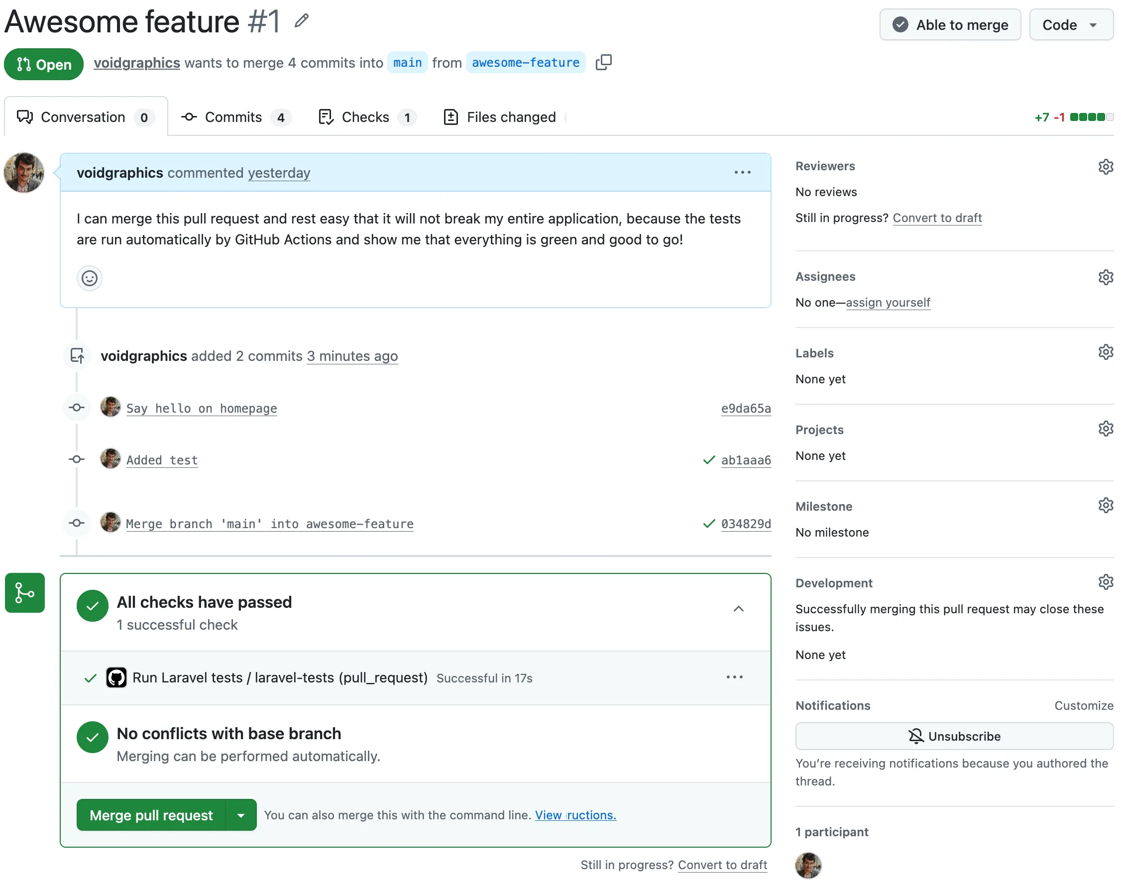 Screenshot of green tests on pull request